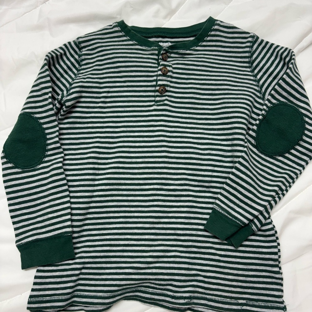 Carter's Kids Green and White Striped Long Sleeve Tee Size 8 with 3 buttons